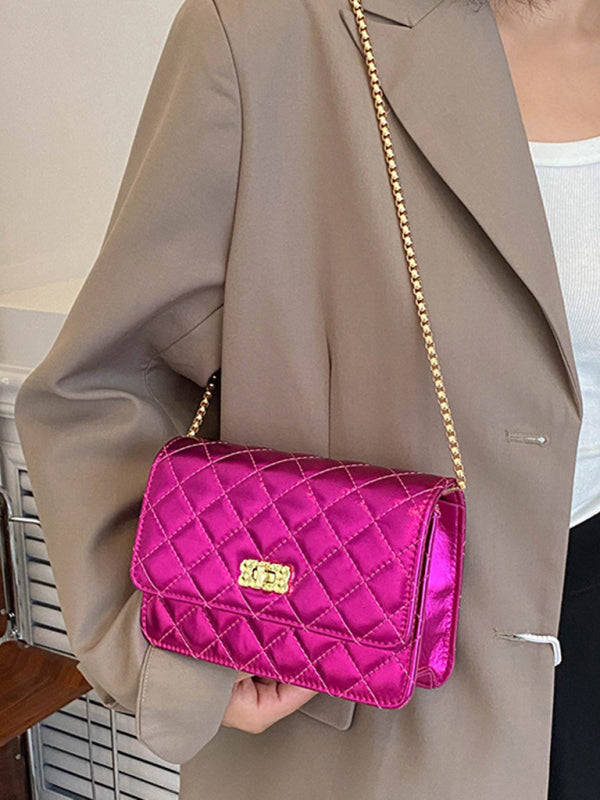 Chain one-shoulder women's bag pearlescent rhombic embroidery thread crossbody small square bag