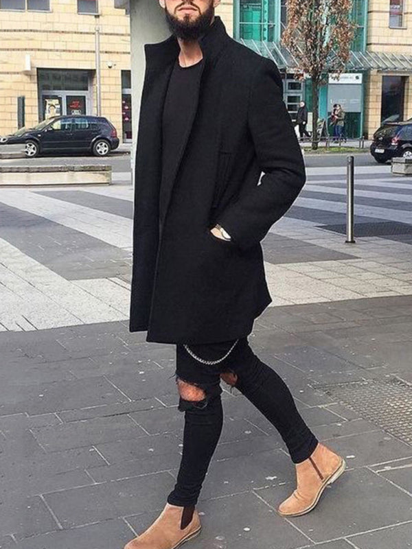 Men's Fashion European and American Long Trench Coat Men's Woolen Coat