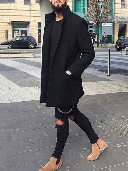 Men's Fashion European and American Long Trench Coat Men's Woolen Coat