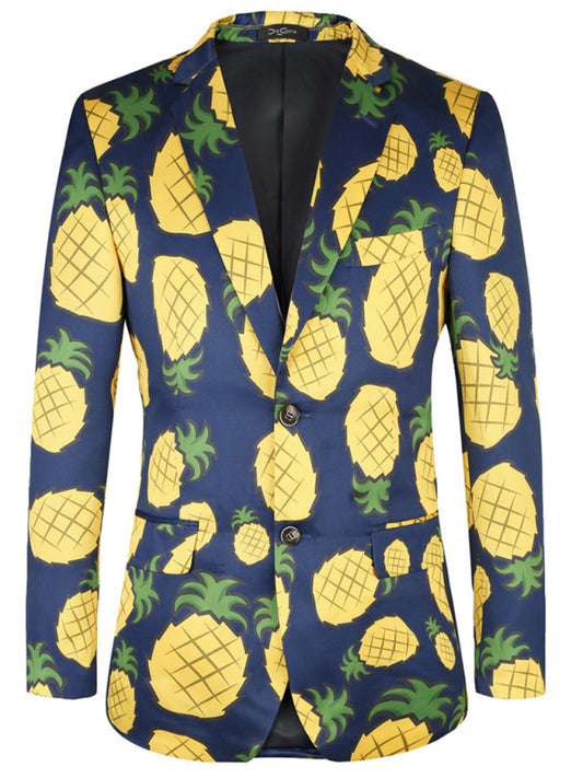 Men's Casual Print Pineapple Fruit Pattern Two Button Suit