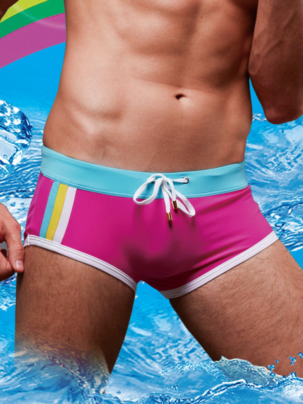 Men's Colorblock Wide Waist Tie Boxer Swim Shorts