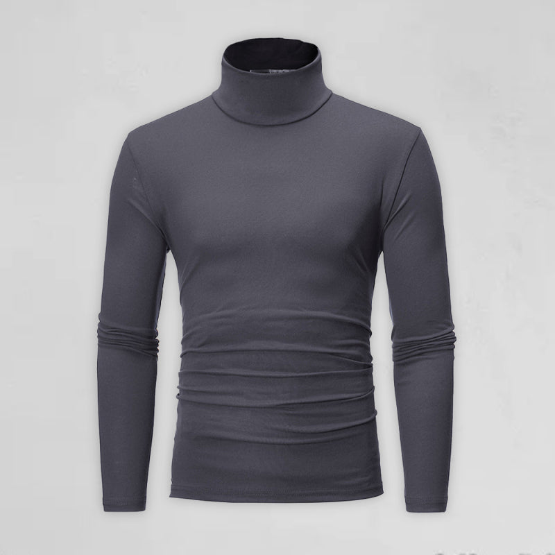 Men’s Solid Color Turtleneck Pullover Long Sleeve Top