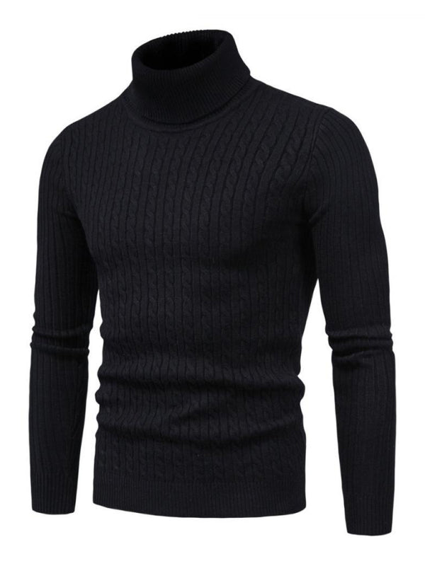 Men’s Solid Color Rolled Turtleneck Long Sleeve Rib Texture Sweater