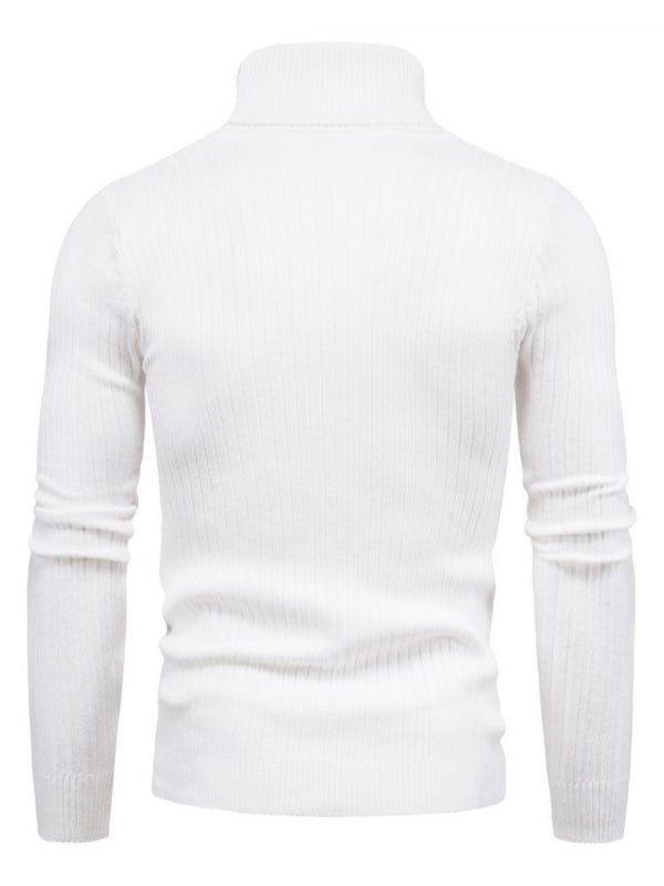 Men’s Solid Color Rolled Turtleneck Long Sleeve Rib Texture Sweater