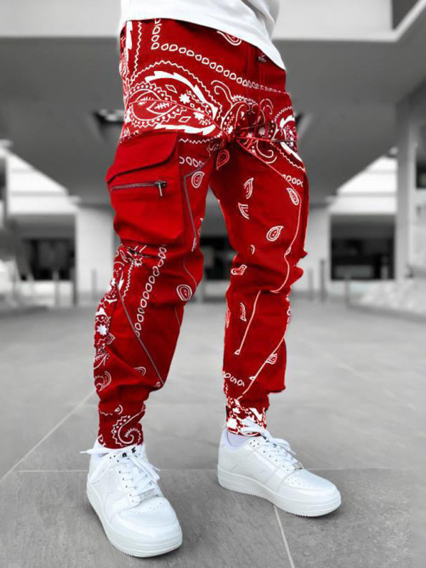 Men's Cashew Flower Printed Cargo Pants