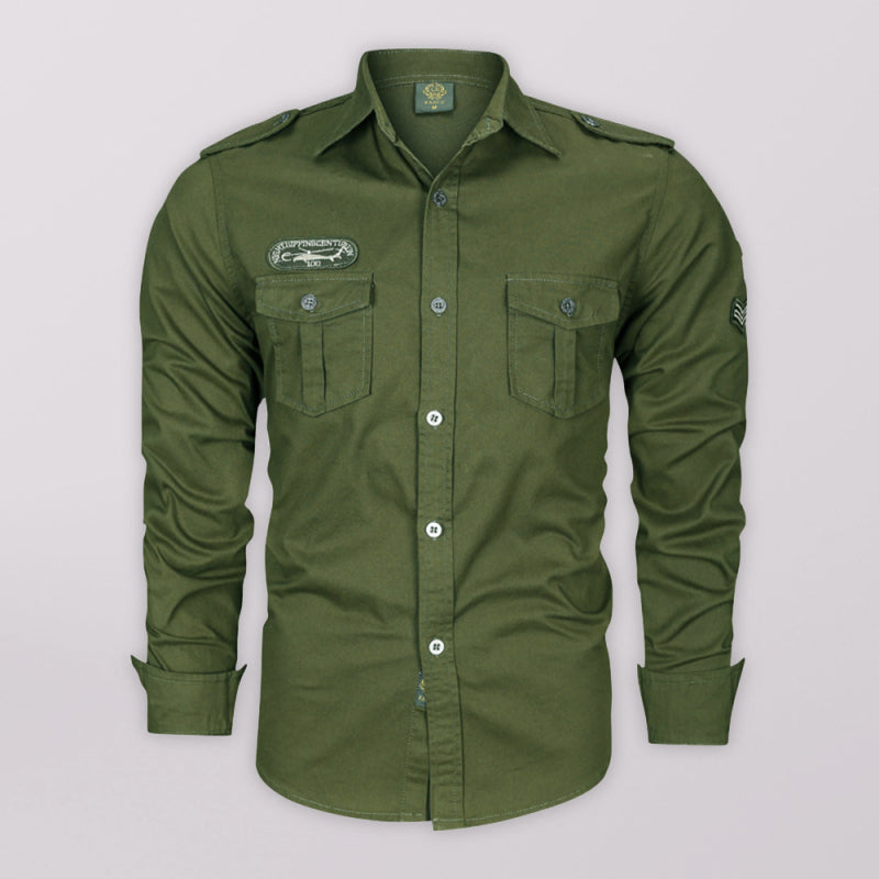 men's military style cotton long sleeve shirt