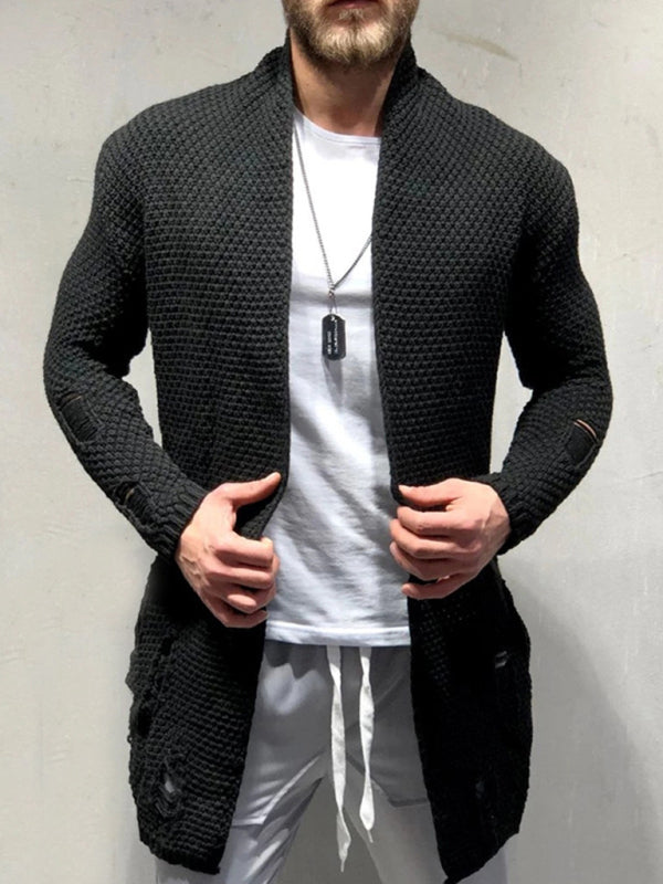 Men's Solid Color Chunky Knit Open Front Cardigan Sweater