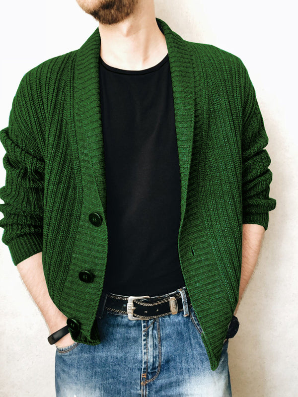 Men's Solid Color Knit Blend Shawl Collar And Button Front Sweater Cardigan