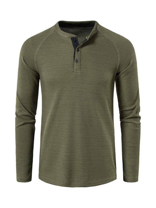 Men's Solid Color Waffle Knit Henley