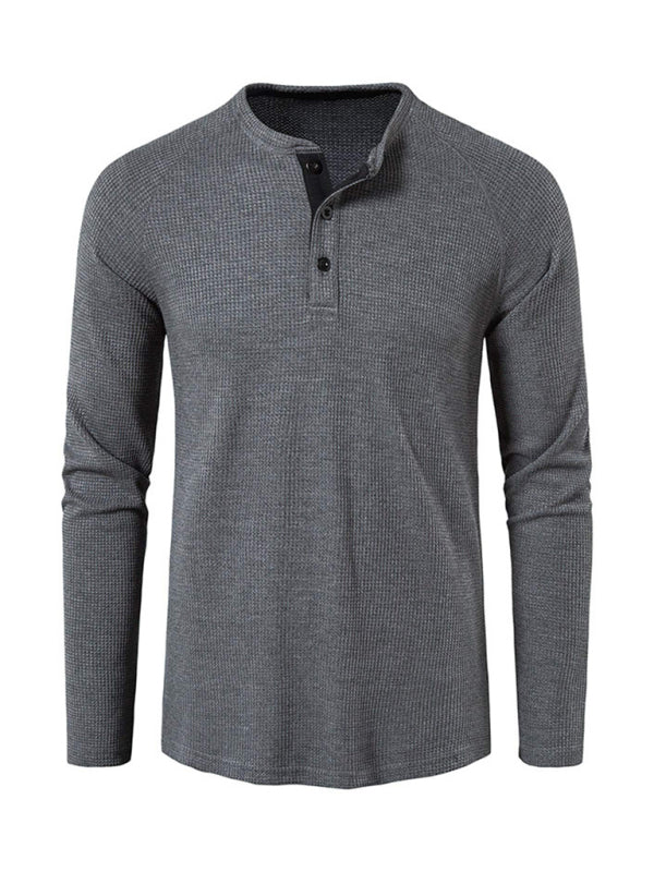 Men's Solid Color Waffle Knit Henley