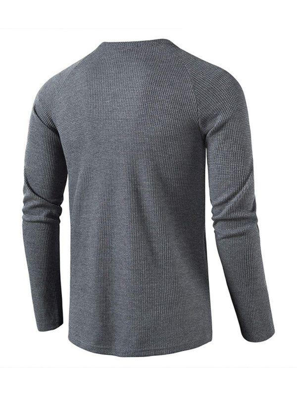 Men's Solid Color Waffle Knit Henley