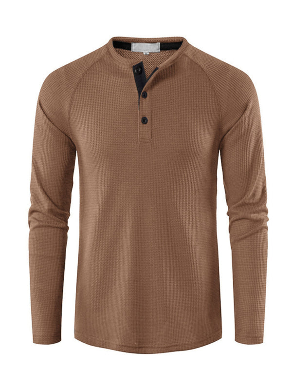 Men's Solid Color Waffle Knit Henley