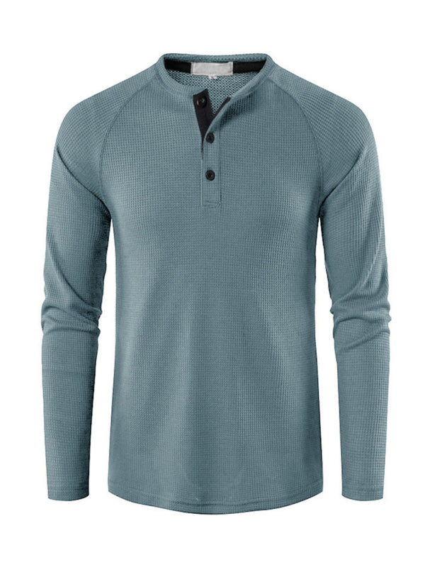 Men's Solid Color Waffle Knit Henley