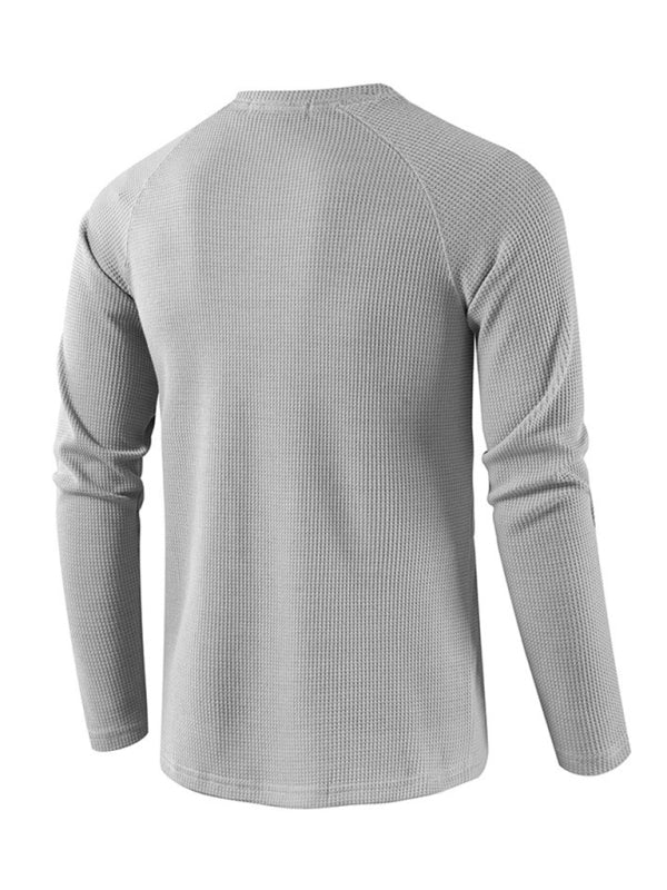 Men's Solid Color Waffle Knit Henley