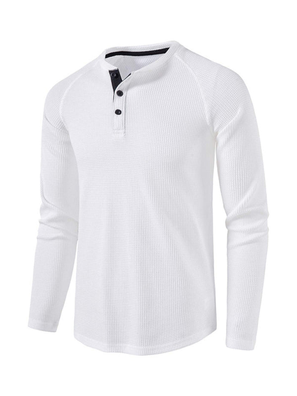 Men's Solid Color Waffle Knit Henley