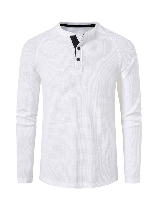 Men's Solid Color Waffle Knit Henley