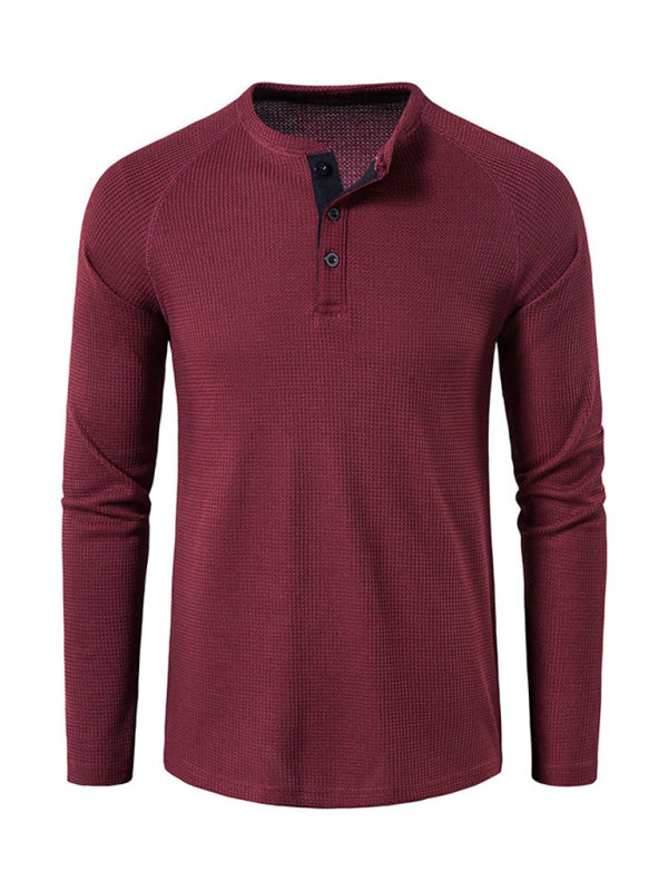 Men's Solid Color Waffle Knit Henley