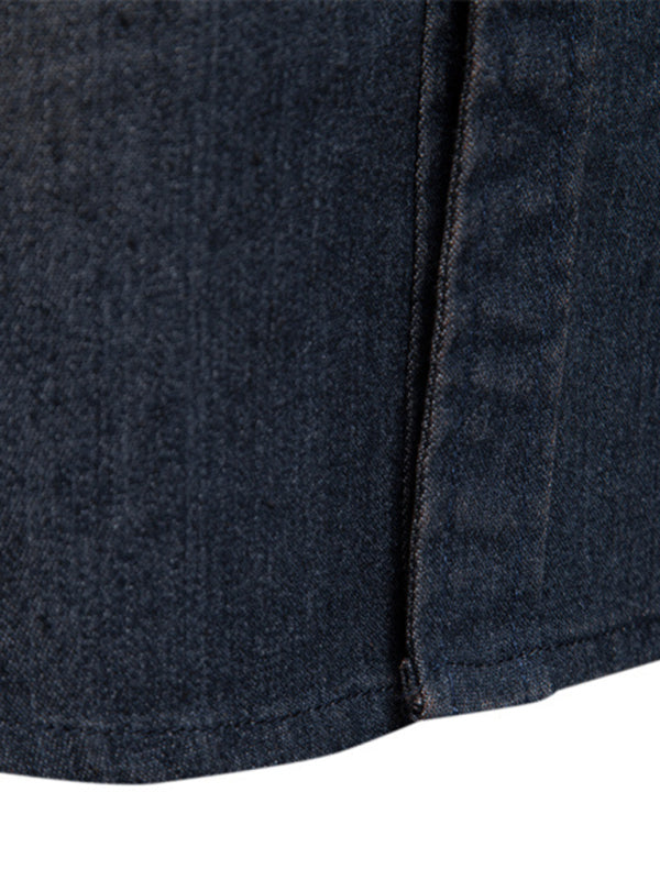 Denim non-iron shirt men's casual solid color non-iron men's long-sleeved shirt