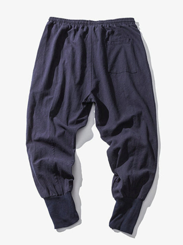 Linen Pants Men's Hip Hop Breathable Cotton Linen Trousers Solid Color Bloomers Casual Pants