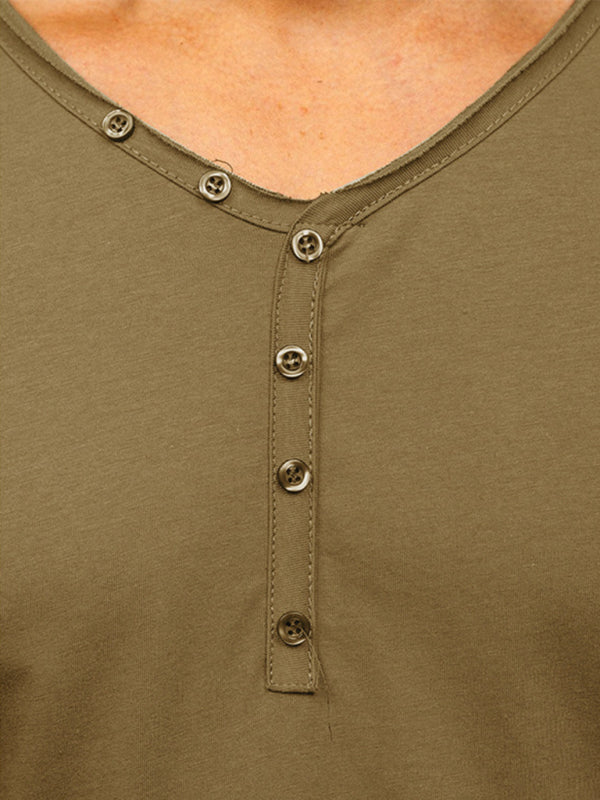 Men's Solid Color Sun Faded Slub Scallop Henley