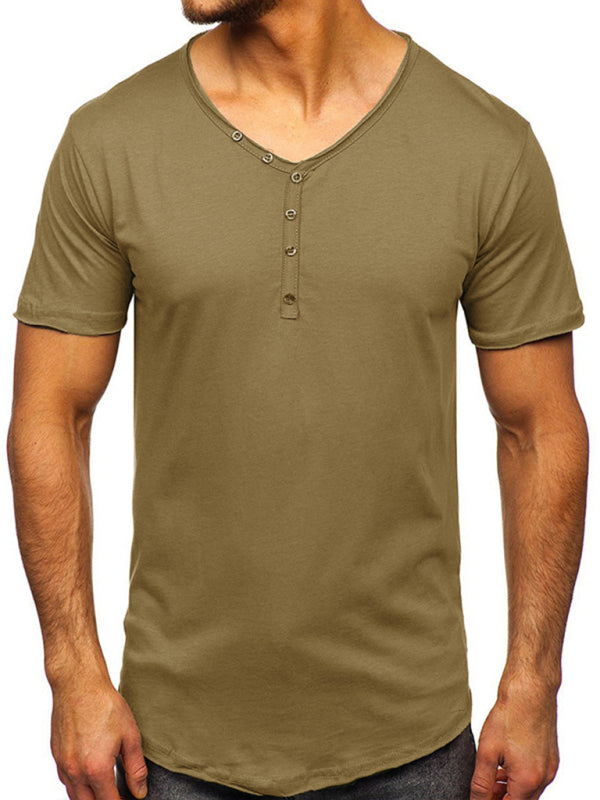 Men's Solid Color Sun Faded Slub Scallop Henley