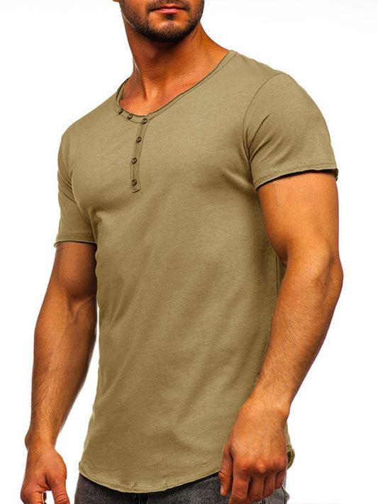 Men's Solid Color Sun Faded Slub Scallop Henley