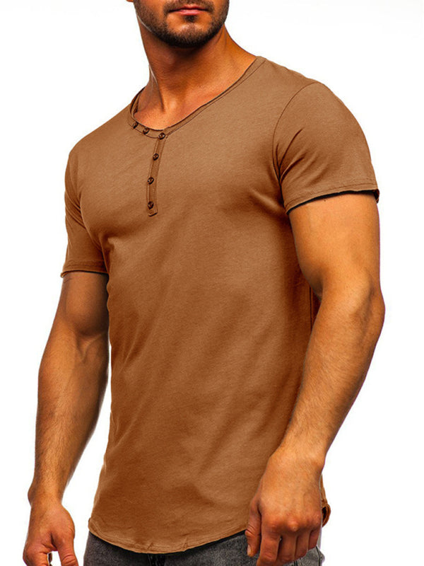 Men's Solid Color Sun Faded Slub Scallop Henley