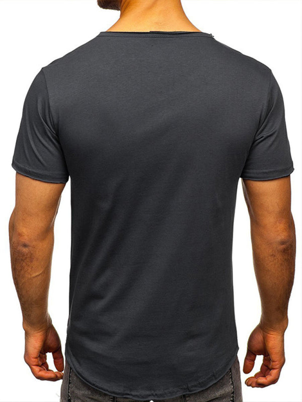 Men's Solid Color Sun Faded Slub Scallop Henley