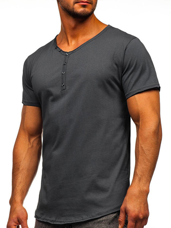 Men's Solid Color Sun Faded Slub Scallop Henley