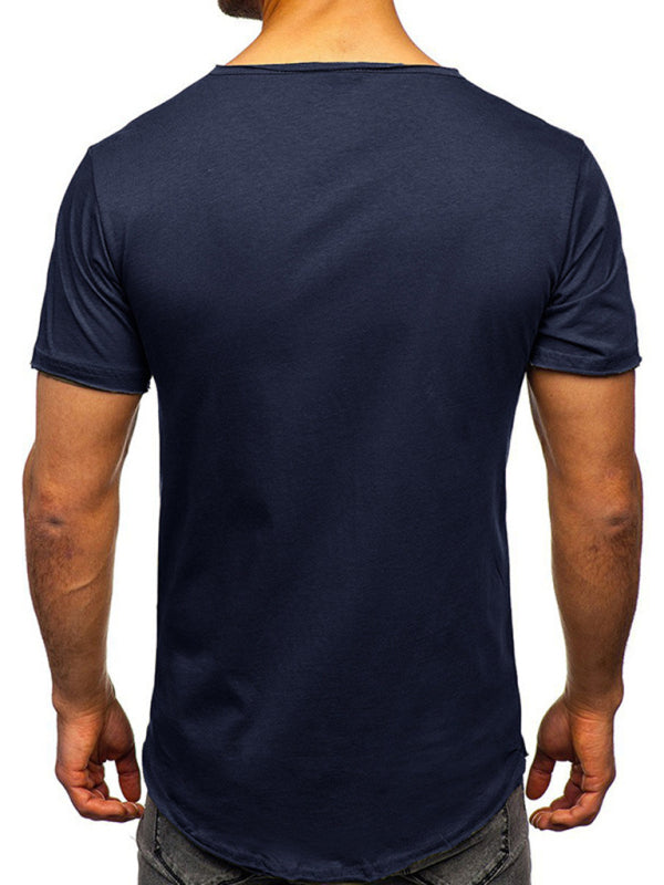 Men's Solid Color Sun Faded Slub Scallop Henley