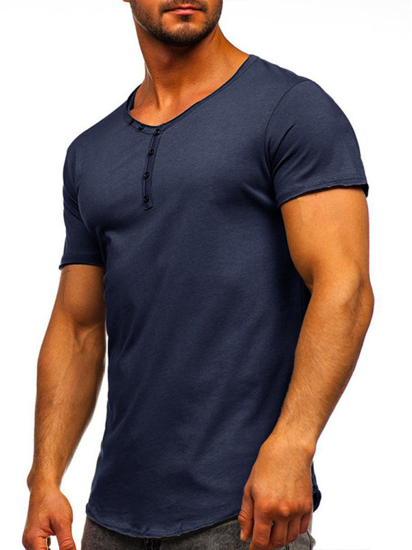 Men's Solid Color Sun Faded Slub Scallop Henley