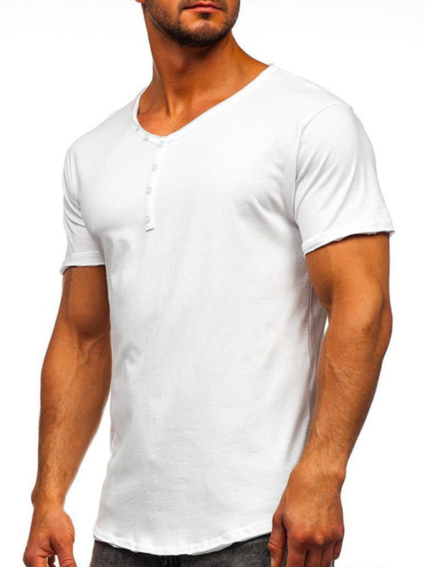 Men's Solid Color Sun Faded Slub Scallop Henley