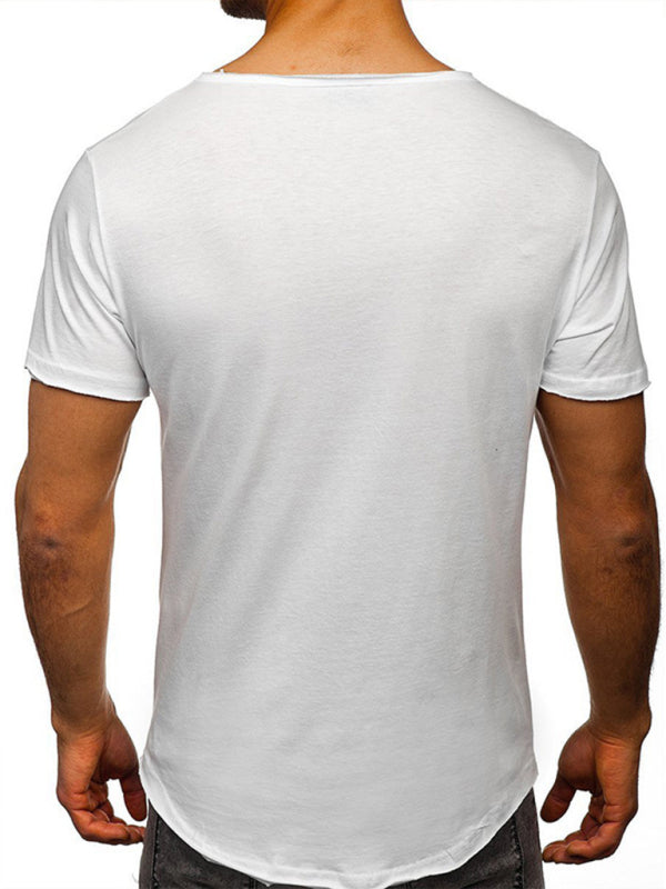 Men's Solid Color Sun Faded Slub Scallop Henley