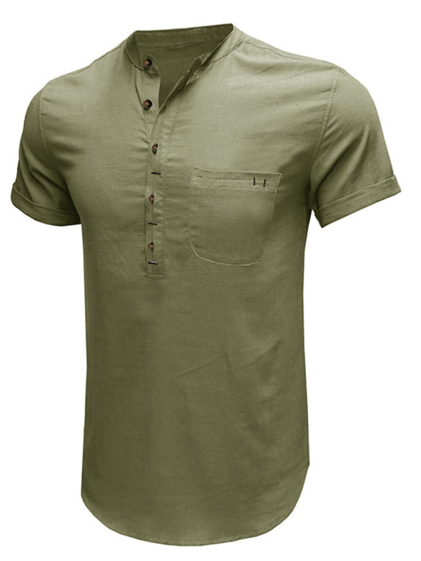 Men's Solid Color Linen Short Sleeve Summer Shirt