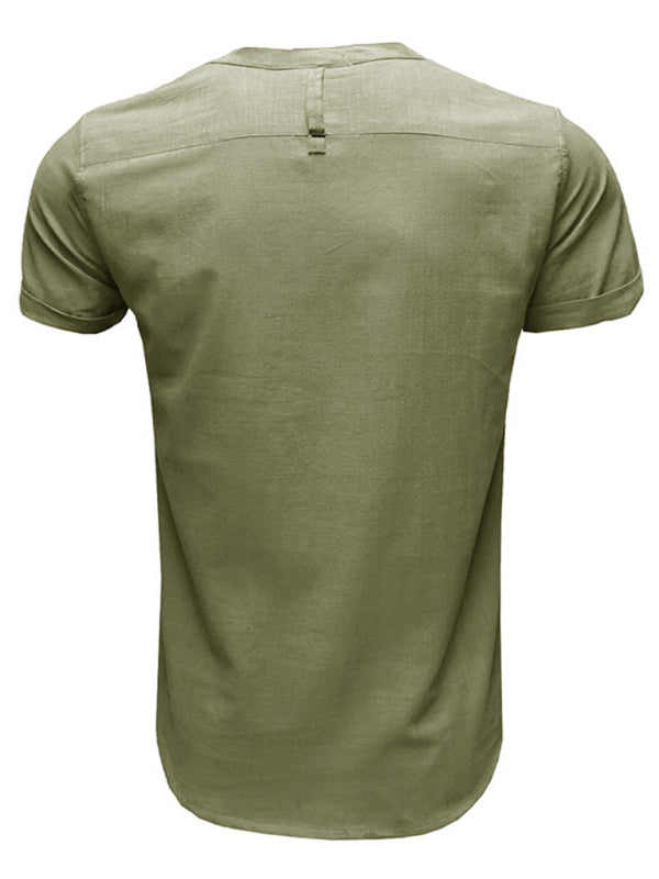Men's Solid Color Linen Short Sleeve Summer Shirt