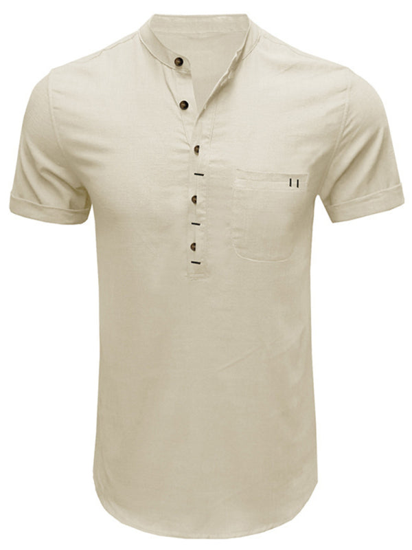 Men's Solid Color Linen Short Sleeve Summer Shirt