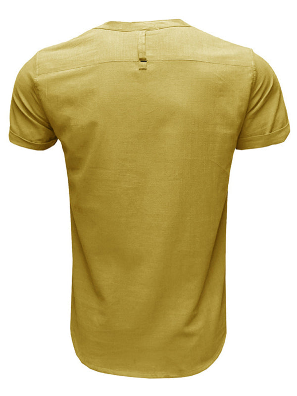 Men's Solid Color Linen Short Sleeve Summer Shirt