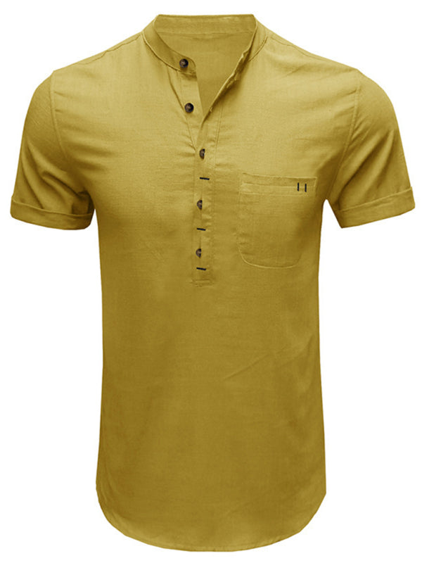 Men's Solid Color Linen Short Sleeve Summer Shirt