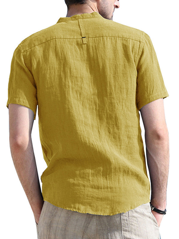 Men's Solid Color Linen Short Sleeve Summer Shirt