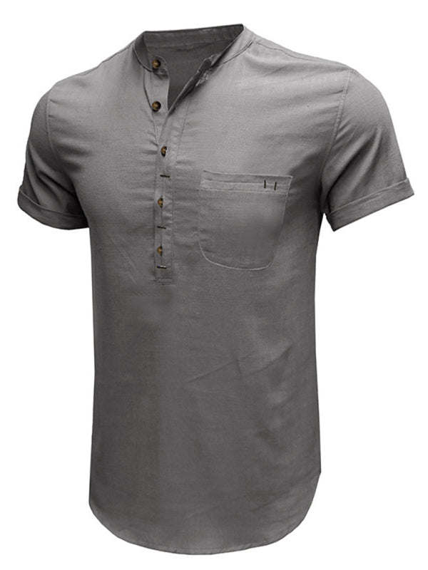 Men's Solid Color Linen Short Sleeve Summer Shirt