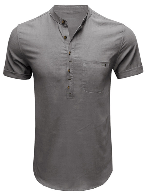 Men's Solid Color Linen Short Sleeve Summer Shirt