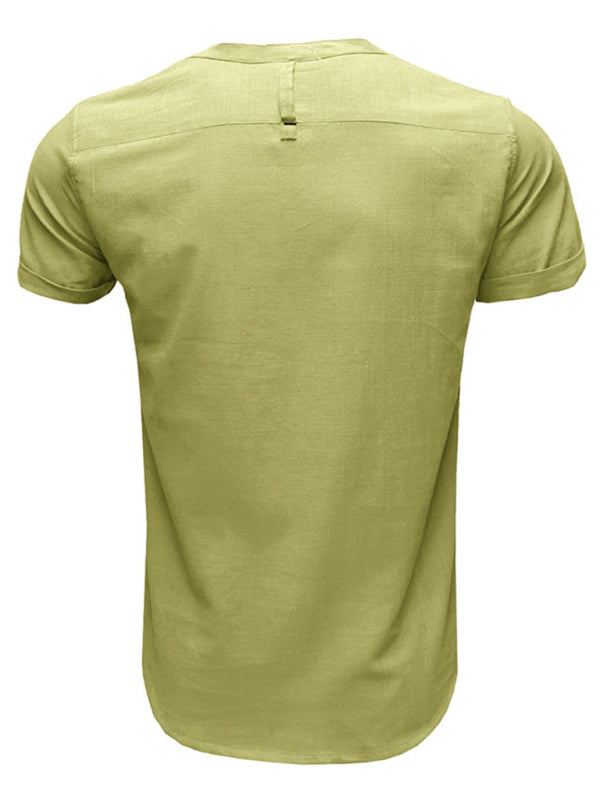 Men's Solid Color Linen Short Sleeve Summer Shirt