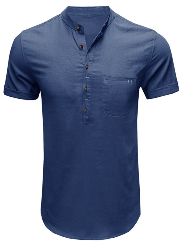 Men's Solid Color Linen Short Sleeve Summer Shirt
