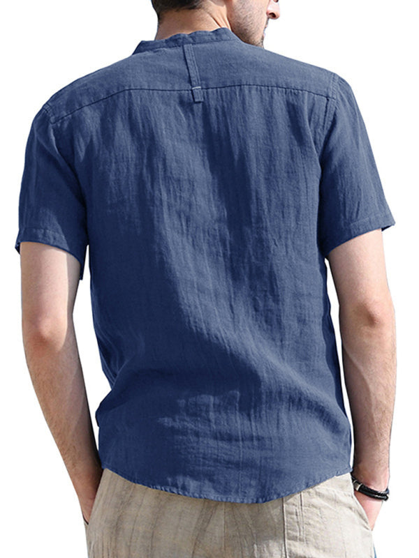 Men's Solid Color Linen Short Sleeve Summer Shirt