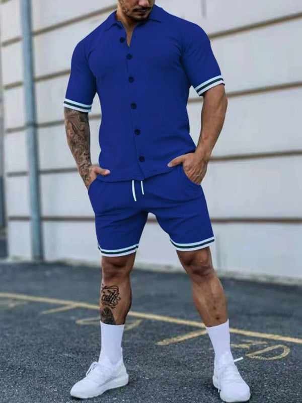 Men's Solid-Color Short-Sleeve Button-Down Shirt