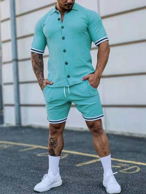 Men's Solid-Color Short-Sleeve Button-Down Shirt
