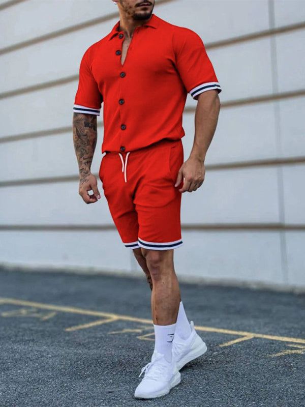 Men's Solid-Color Short-Sleeve Button-Down Shirt