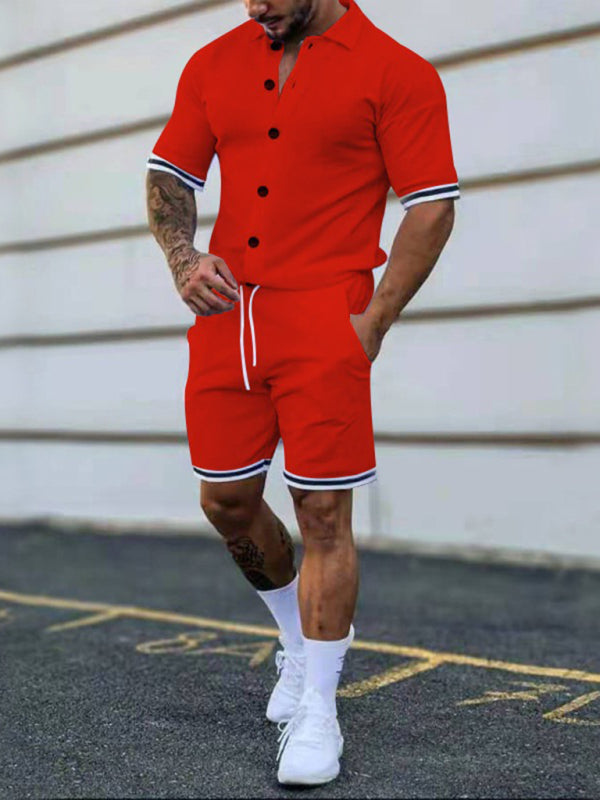 Men's Solid-Color Short-Sleeve Button-Down Shirt