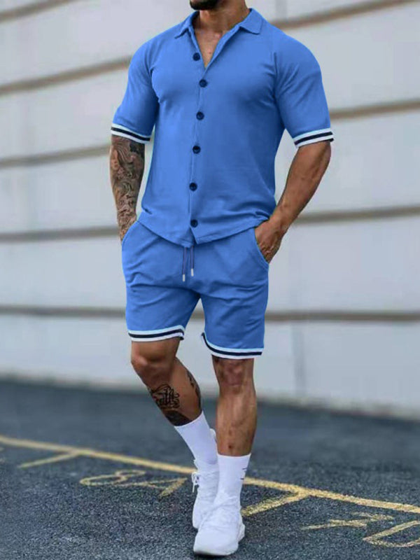 Men's Solid-Color Short-Sleeve Button-Down Shirt