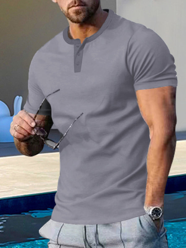 Men's Solid Color Regular Fit Henley T-Shirt